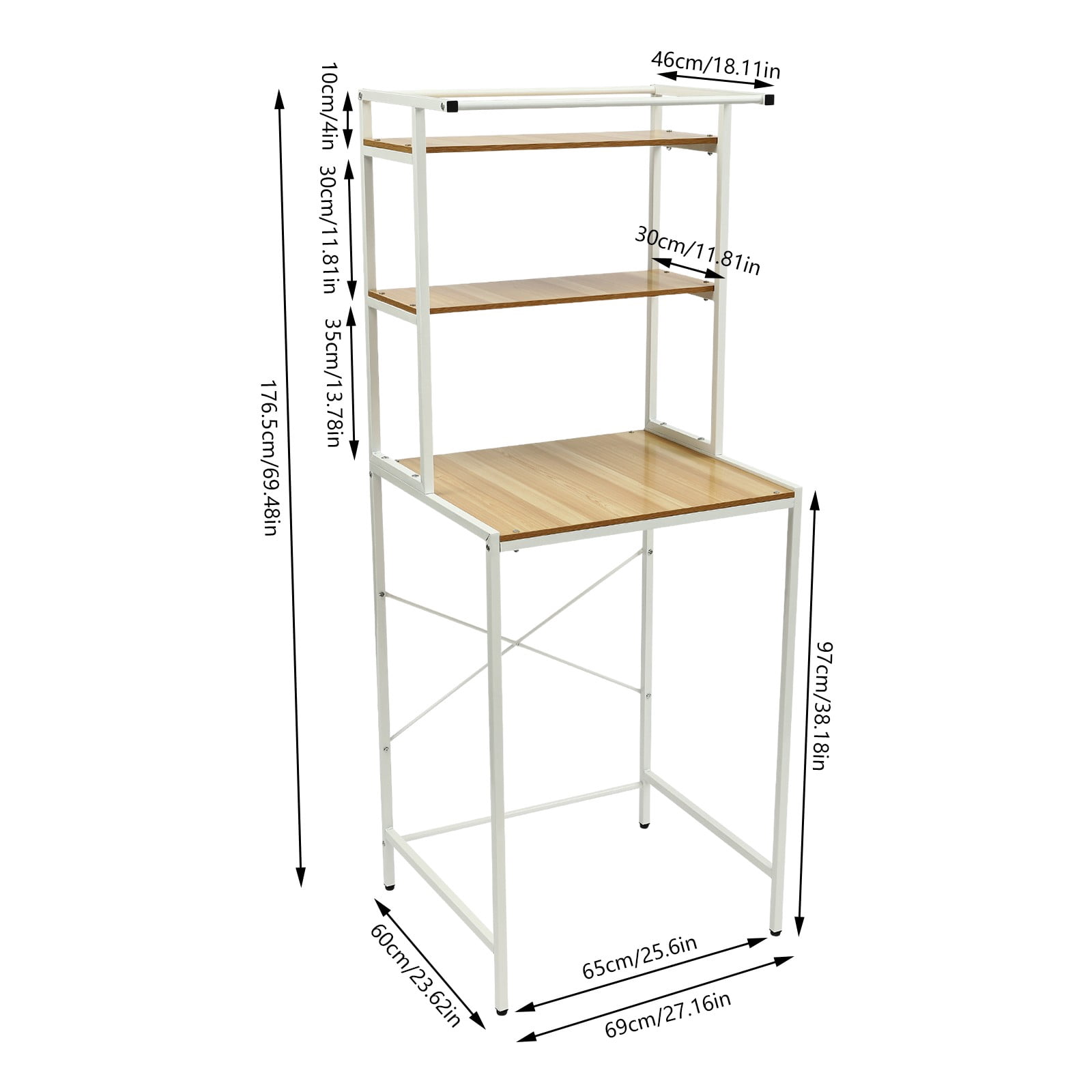 Over Washer and Dryer Storage Shelf Portable Organizer Rack Space Saver Standing Rack with Adjustable Feet for Bathroom Laundry Room (White+Log)
