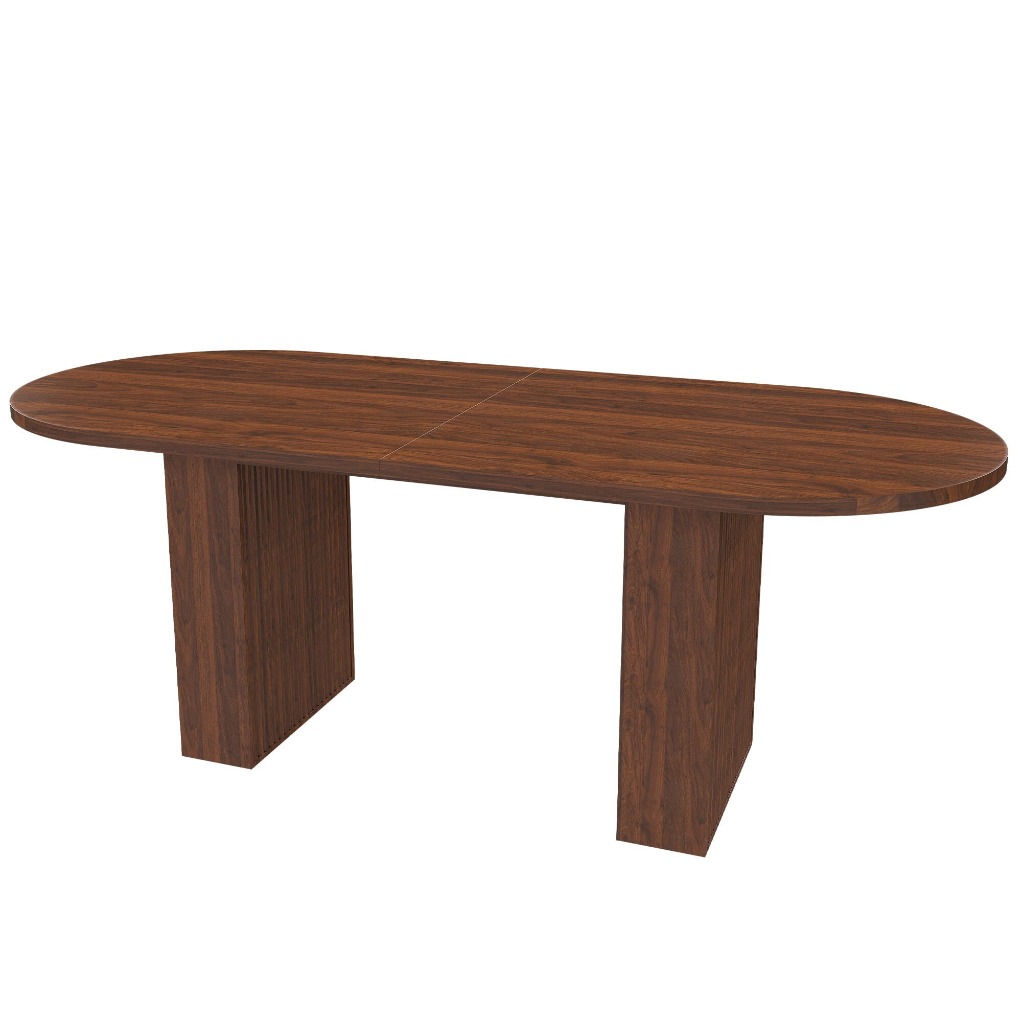 AENKYO 63" Oval Dining Table for 4-6, Modern Farmhouse Kitchen Table with Fluted Pedestal Base, Walnut