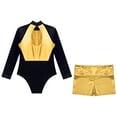thumbnail image 4 of Alvivi Girls Sheer Mesh Long Sleeve Bodysuit Ballet Gymnastics Leotards with Shorts Set Dancewear Gold 10, 4 of 7