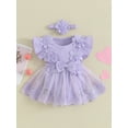 thumbnail image 3 of Hirigin Newborn Baby Girl Lace Romper Dress Short Sleeve Ruffle Mesh Tutu Dress 0 3 6 12 18 Months Cute Jumpsuits with Headband, 3 of 8