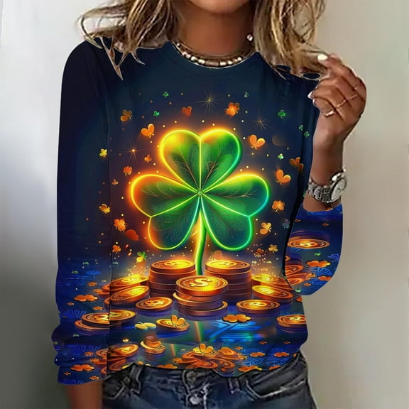 NuoCaiYun Womens St. Patrick'S Day Casual Sweatshirt Long Sleeve T-Shirts Irish Cute Clover Shamrock Pullover Tops