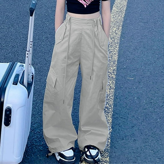 Cargo Pants Girls Lightweight High Waisted Wide Leg Pants with Pockets Casual Straight Hop Pants for Girls 9-10 Years