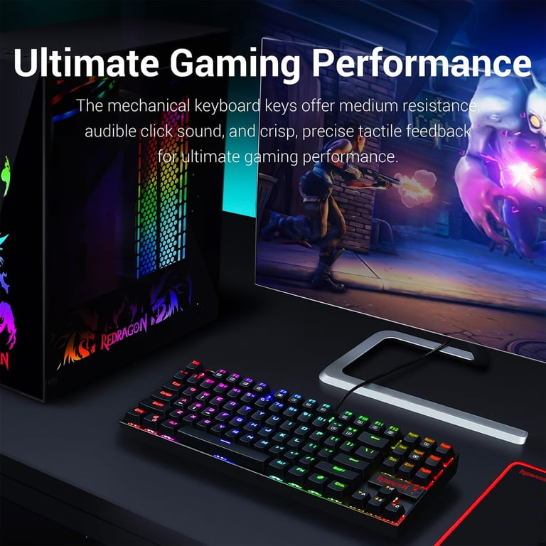 Redragon K552 Mechanical Gaming Keyboard, RGB Rainbow Backlit, 87