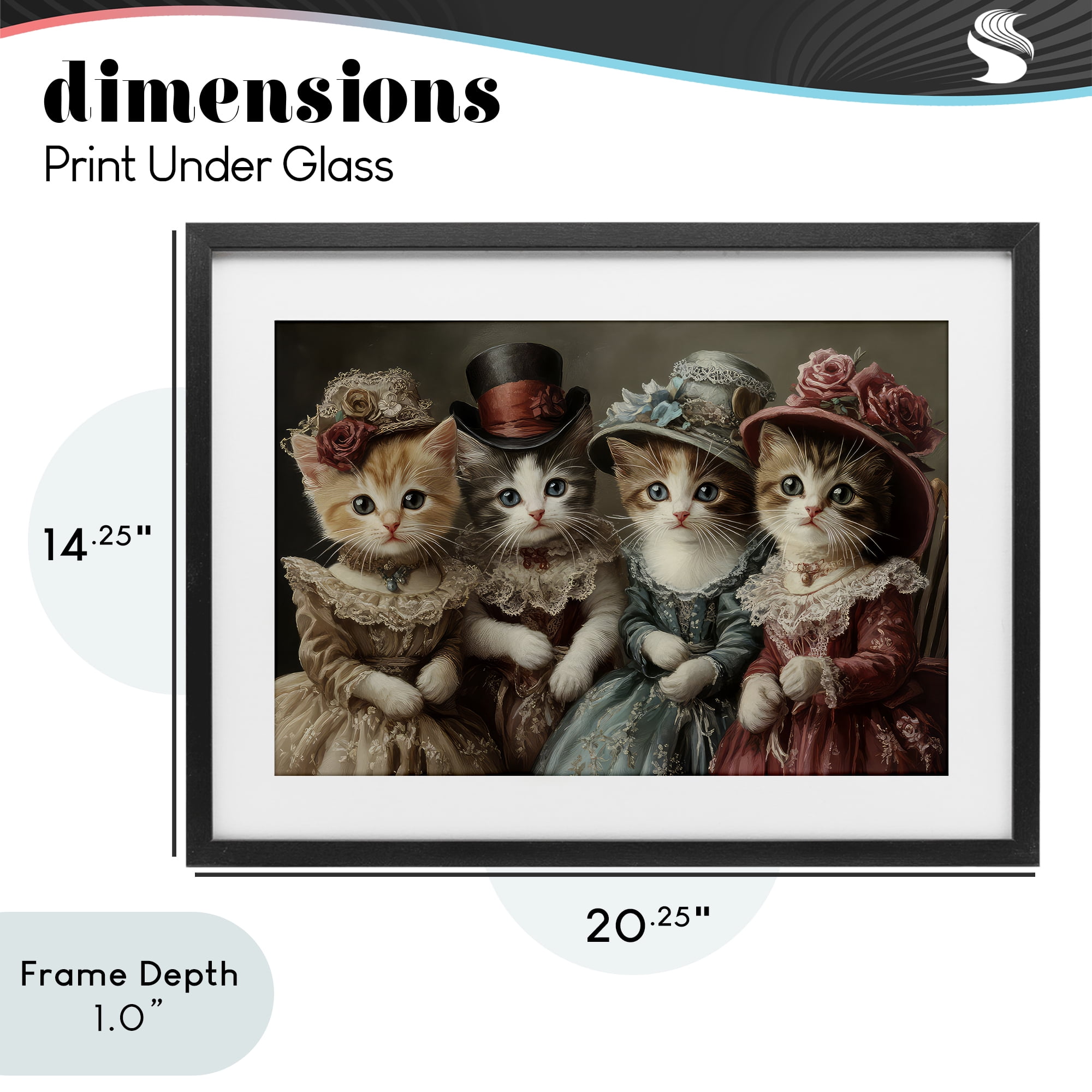 Stupell Industries Vintage Dress Kittens Black Framed Print Under Glass, design by The Wands Want