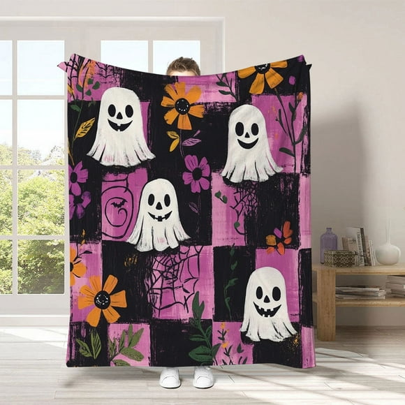 CEHVOM Halloween Decorations Outdoor,Halloween Decor Indoor,Flannel Blanket Ghost Print Halloween Shawl Blanket All Seasons Blanket