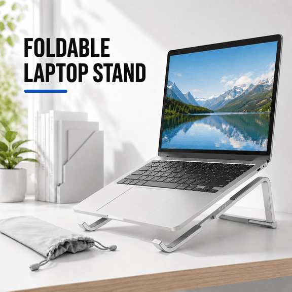 VALUNE Silver Aluminum Foldable Portable Laptop Riser for Desk, Compatible with 11''-15.6'' Laptop Computer
