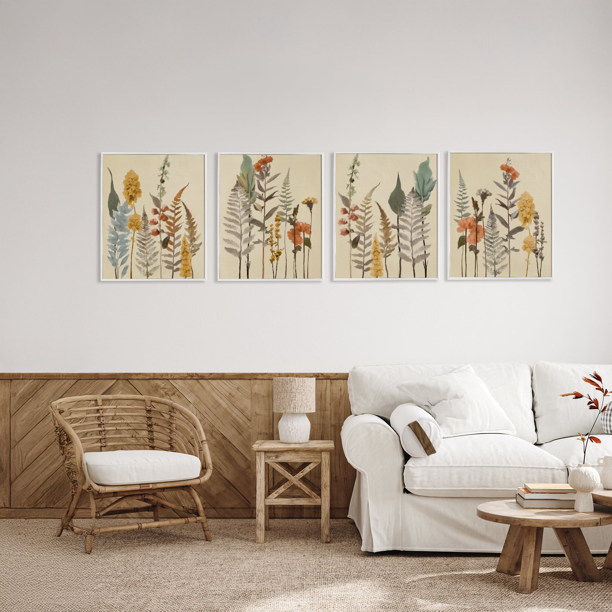 Stupell Industries Wispy Earthy Botanicals 4 Piece White Framed Giclee Art Set, design by Elizabeth Medley