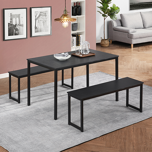 3 Piece Dining Table Set, Modern Kitchen Table and Bench for 6, MDF