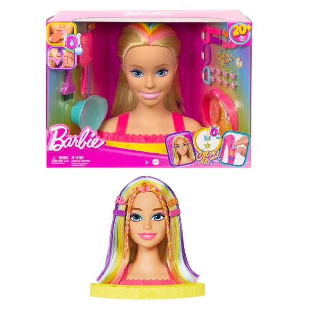 Muñeca Barbie Styling Head Arcoíris Neón Rubia Walmart en línea