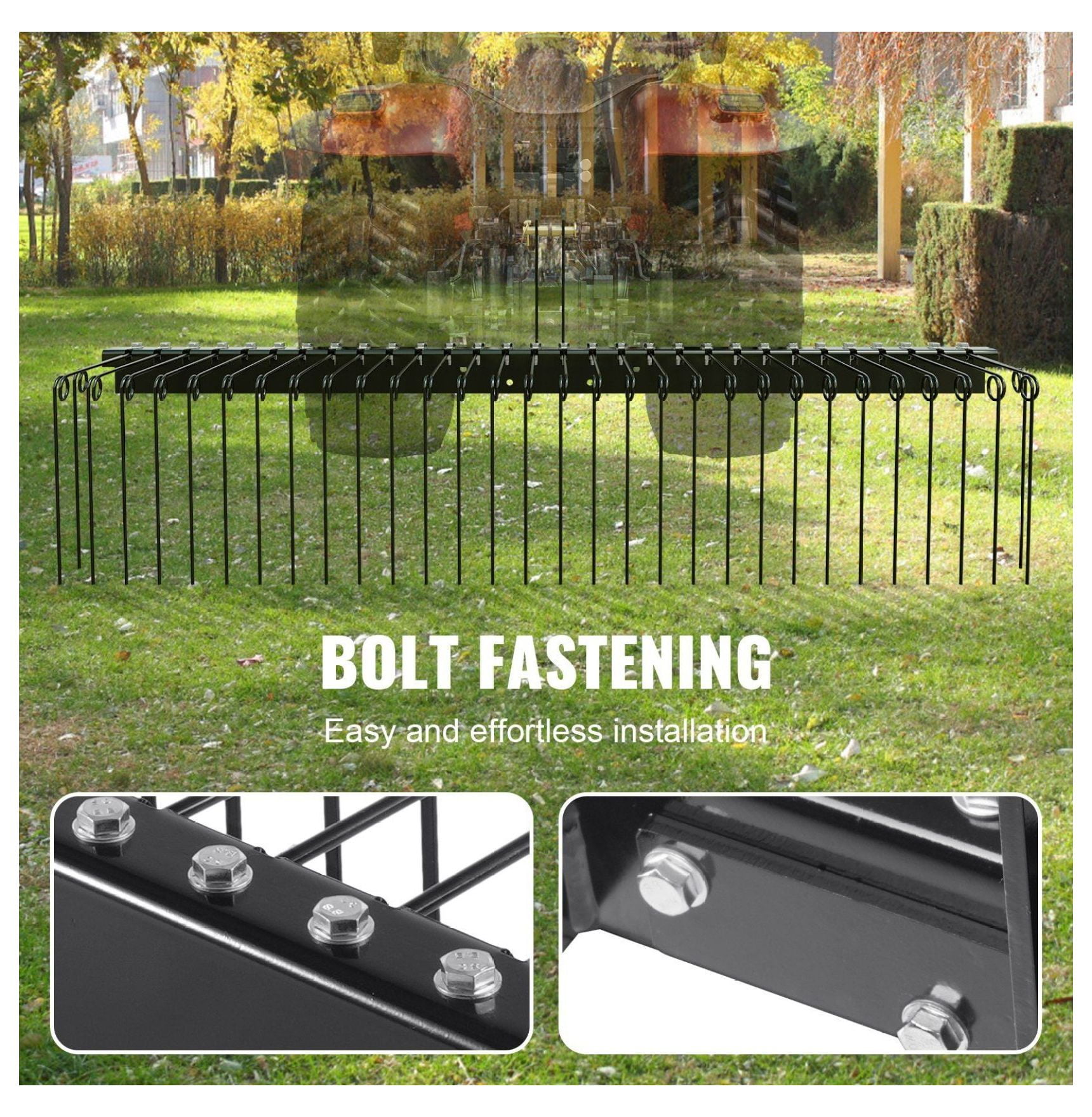 Tow Behind Landscape Rake 72 Inch - Dethatcher with 32 Steel Tines, 3-Point Hitch Compatible for Tractor, Lawn Debris Removal for Leaves, Straw & Pine Needles