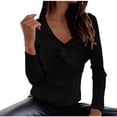 thumbnail image 1 of IROINID Women's V-Neck Pullover Sweater Solid Color Comfy Short Length Long Sleeve Sweater Tops, 1 of 8