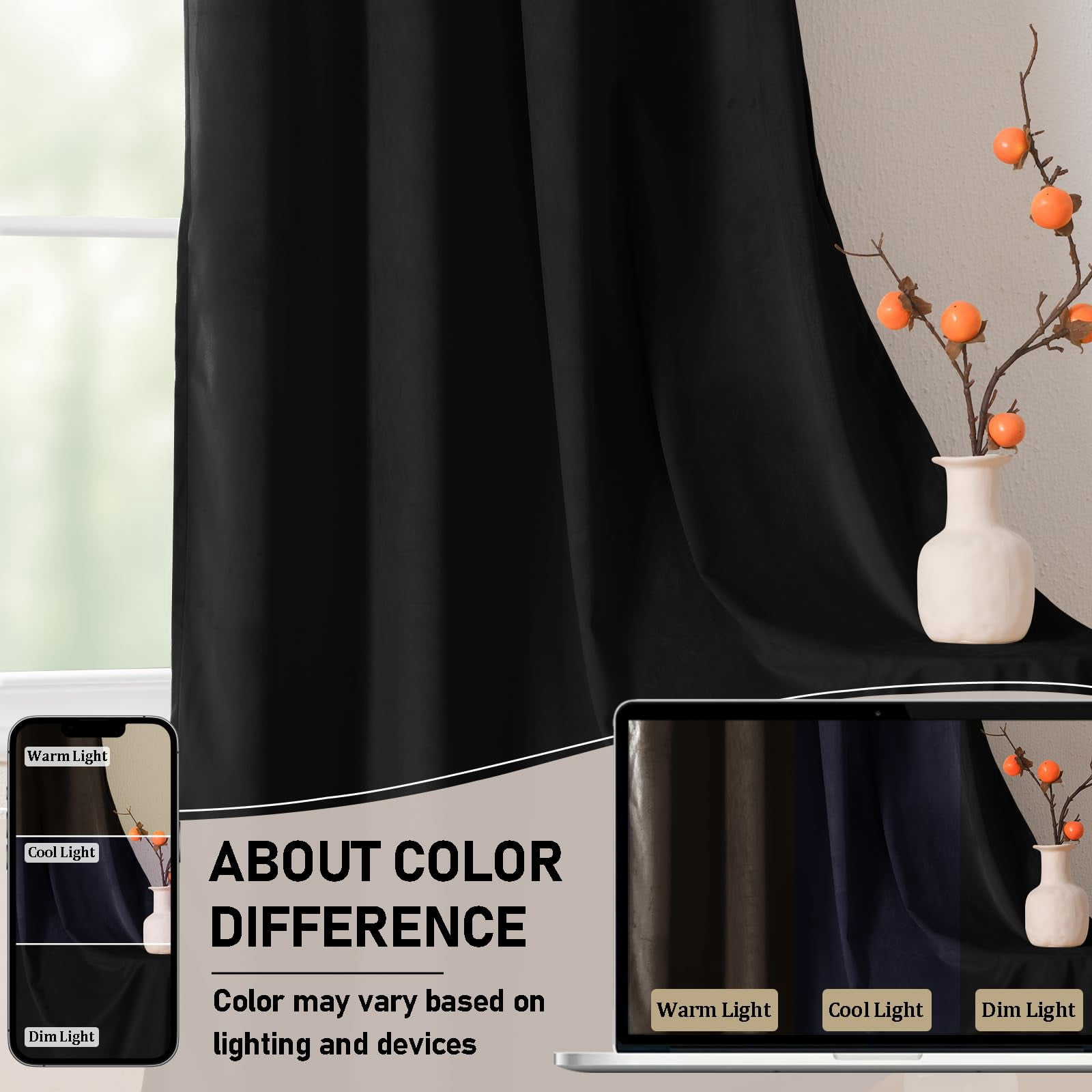 JIUZHEN Black 60 x 96 inches Velvet Blackout Curtains - Extra Wide Insulated Window Covering Noise Absorbing & Privacy Protect Drapes for Living Room/Indoor Decorations, Set of 2 with Tiebacks