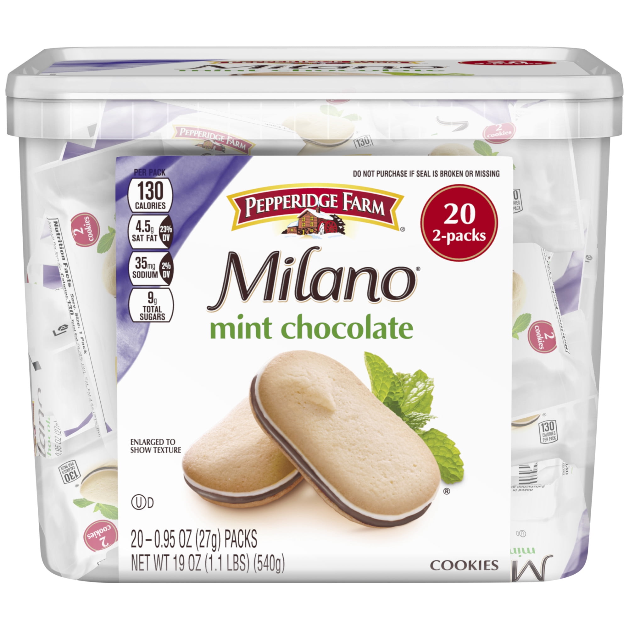 Pepperidge Farm Milano Mint Chocolate Cookies, 19 oz. Multipack Tub
