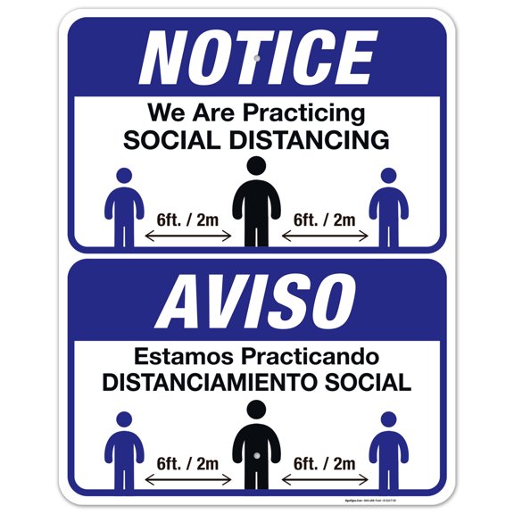 Social Distancing Bilingual Sign, Social Distancing Sign, Spanish English, 24x30 Aluminum