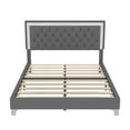 thumbnail image 3 of Velmero Queen Size Upholstered Bed Frame with LED Lights,Modern Velvet Platform Bed with Tufted Headboard,Gray, 3 of 11