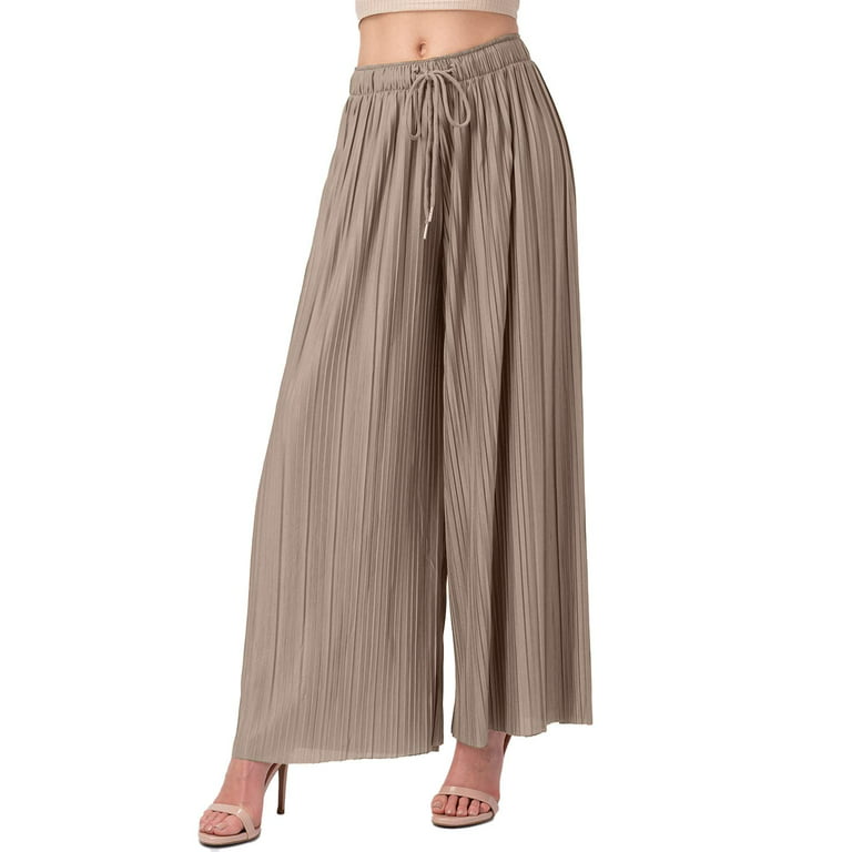 URBAN DAIZY Women's Wide Leg Pants Woven Pleated with Lining Palazzo High  Waisted Elastic Waist Casual Lounge Trousers A64_1028 Ash Mocha 2XL 
