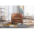thumbnail image 2 of Accent Barrel Chair, Vintage Upholstered Armchair with Tufted Backrest and Rivets Trim Armrest, Living Room Single Sofa Chair with Solid Wood Legs for Home Office, Coffee Fabric, 2 of 8