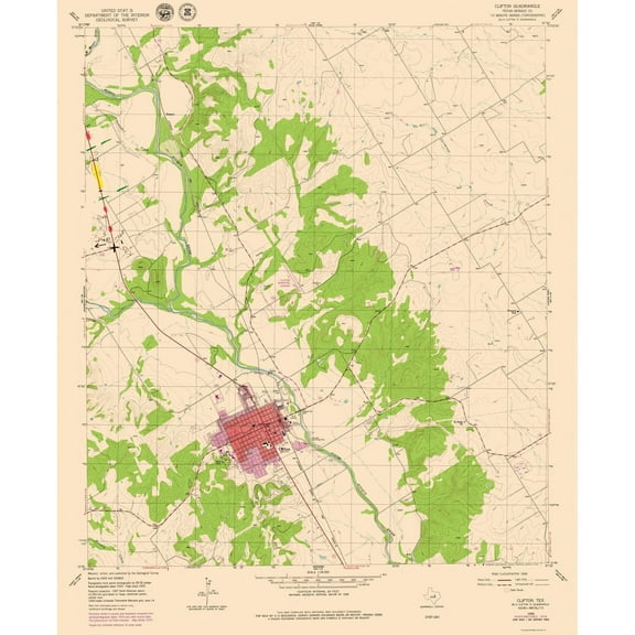 Topographical Map - Clifton Texas Quad - USGS 1955 - 23 x 28.06 - Vintage Wall Art