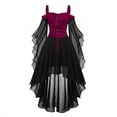 thumbnail image 4 of Women Gothic Dress‑Up Outfit, Cold‑Shoulder Lace‑Up Corset Dress, Mesh Sleeve Irregular Layered Gown for Halloween Party Masquerade, 4 of 5