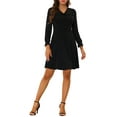 thumbnail image 2 of Allegra K Women's Ruffle Trim Long Sleeve  V Neck Chiffon Mini Dress, 2 of 6