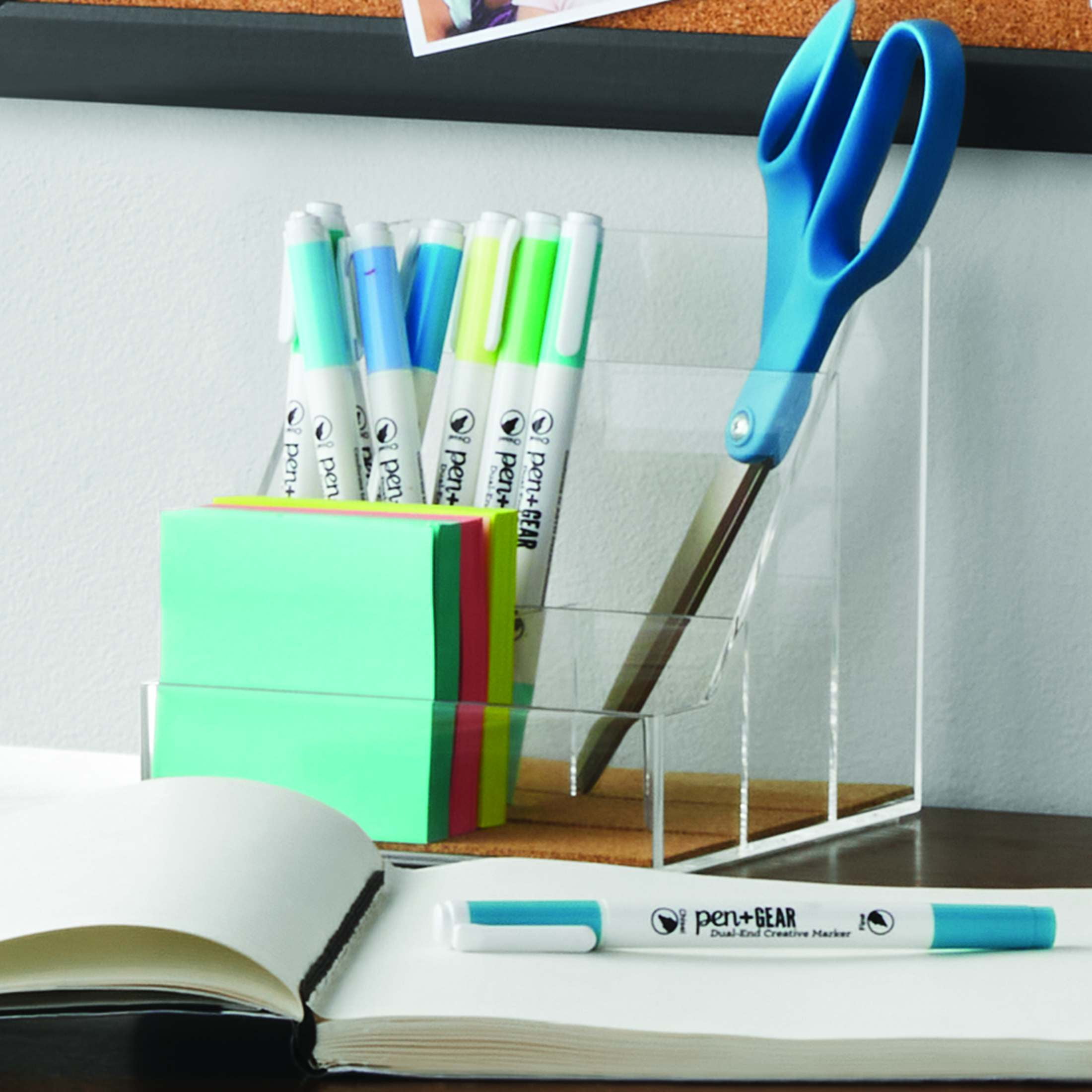 (4 pack) Pen+Gear Clear Acrylic, Cork Desk Organizer, 1 pack