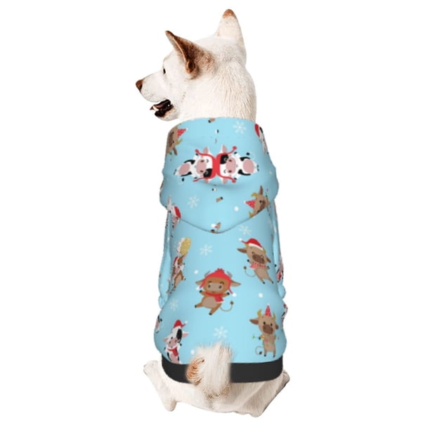 Fotbe winter cow cute Sudadera con Estampado para Perros Pequeños – Suéter con Capucha para Mascotas, Tela Suave de Forro Polar con Bolsillo-Large