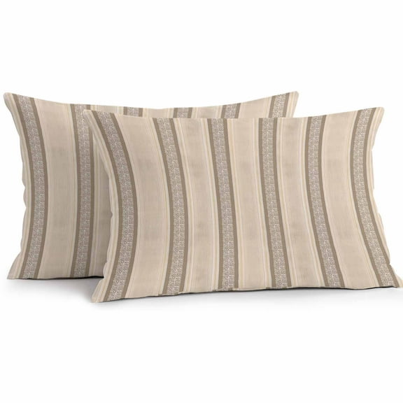 Lumbar Pillow Covers 12 x 20 Inches, Brown Beige Striped Waterproof Throw Pillow Cover Set of 2, Boho Ethnic Modern Abstract Art Decorative Rectangle Cushion Covers for Patio/Tent/Couch/Garden