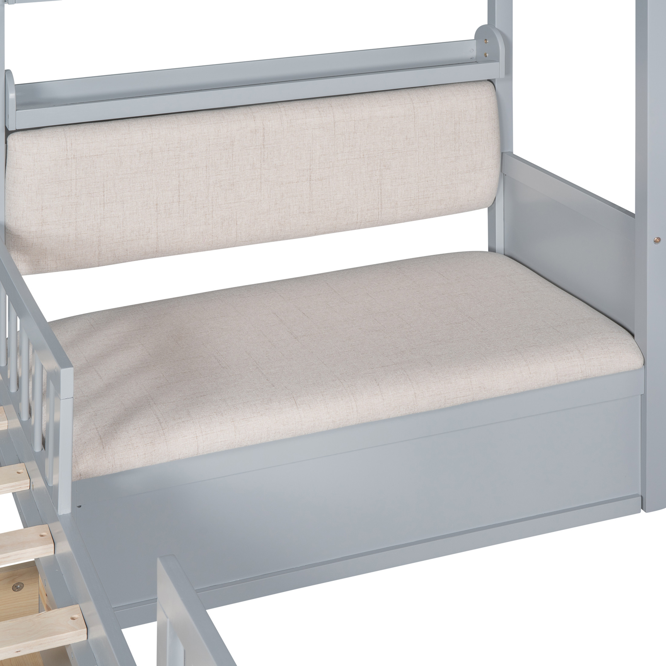 Noble House Twin Size House Bed with Sofa, Kids Platform Bed with Two Drawers and Storage Shelf, Gray