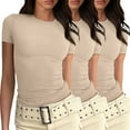 thumbnail image 1 of Camiseta básica de manga corta ajustada para mujer: camiseta de poliéster ajustada, top informal de verano, tallas S-XXL, estampado floral, apta para múltiples ocasiones, 1 of 6