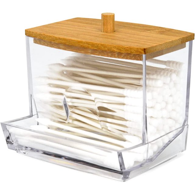 ZHAOCHENG soporte para almohadillas de algodón, excluyendo otros artículos, dispensador de hisopos de algodón Qtip, organizador de almacenamiento decorativo para encimera de baño, soporte transparente