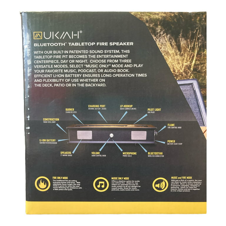 Ukiah Rechargeable Bluetooth Tabletop Propane Fire Pit Speaker 40,000 BTU  Output