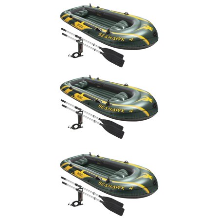 Intex Seahawk 4 Inflatable 4 Person Boat Raft Set with Oars & Air Pump (3 Pack)