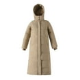 thumbnail image 5 of Women Cotton Coat Hooded Long Sleeve Pockets Side Slit Hem Down Jacket Solid Color Pockets Thickened Casual Outwear, 5 of 8