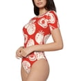 thumbnail image 2 of KLL Women 's Crew Neck Bodysuit Jumpsuits Tomatoes Print Short onesies Stretch T Shirts, 2 of 7