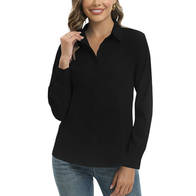 Outfit Ladies Black Dress Tops Button Down Shirts For Women, Fitted Long Sleeve Work Office Blouse Outfit Ladies Black Dress Tops Button Down Shirts For Women, Fitted Long Sleeve Work Office Blouse