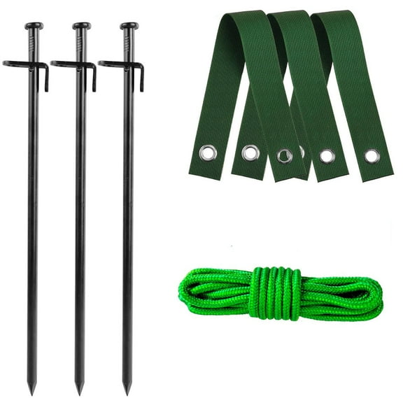 Heavy Duty Steel Tree Stake Kits,Tree Staking and Supports Kits for Young Trees Against Bad Weather, Include 3 PCS Tree Straps for Staking, 3 PCS Tree Stakes 3PCS Feet Rope for Anchoring