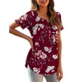 thumbnail image 2 of a.Jesdani Tuniques pour Femmes Grande Taille à Manches Courtes Décontractées à Motif Floral Henley Chandails m-4x, 2 of 6