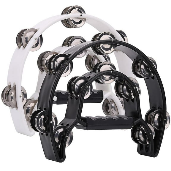 2Pack 10 Inch Double Row Tambourine for Adult,Half Moon Musical Tambourine 20 Metal Jingles Hand Percussion Drum