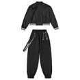 thumbnail image 3 of YONGHS Kids Girls Boys Shiny Hip Hop Jazz Street Dance Outfits Baseball Jacket and Cargo Pants Set Black 12, 3 of 7