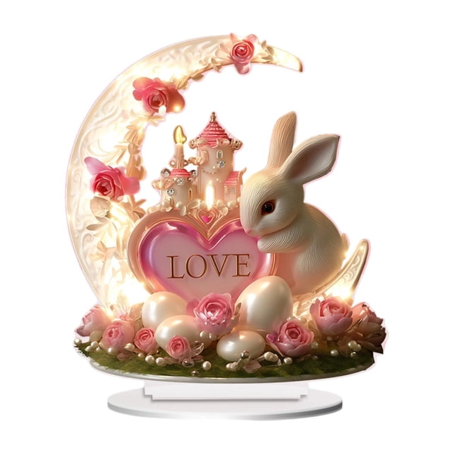Decoración de mesa acrílica 2D con forma de conejito, adorno para el Día de San Valentín, y rosa de amor para dormitorio, oficina, vacaciones, es