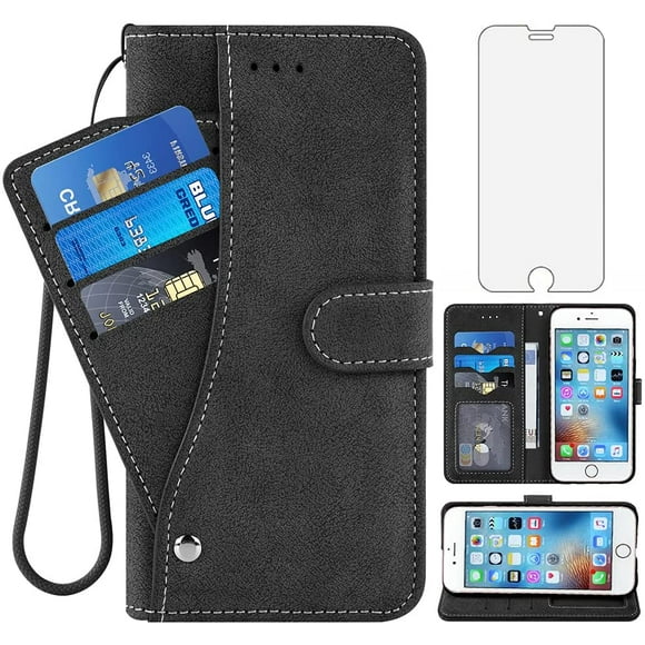 iPhone 6/6s Wallet Case,Luxury Leather Phone Cases with Tempered Gl Screen Protector Credit Holder Slot