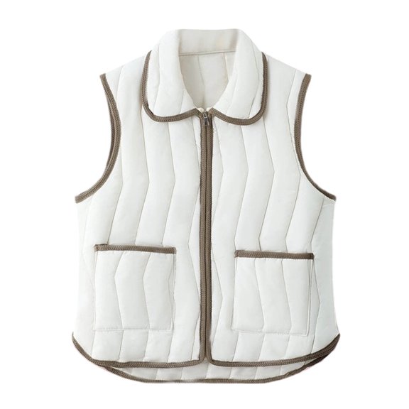JGGSPWM Women's Plus Size Puffer Vest Lapel Wind Proof Sleeveless Outwear Vest Warm Lightweight Winter Coat with Zipper Pocket White XXL
