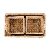 Better Homes & Gardens 3-Piece Natural Woven Water Hyacinth Decorative Storage Basket Set, 16 in x 7 in x 6 in