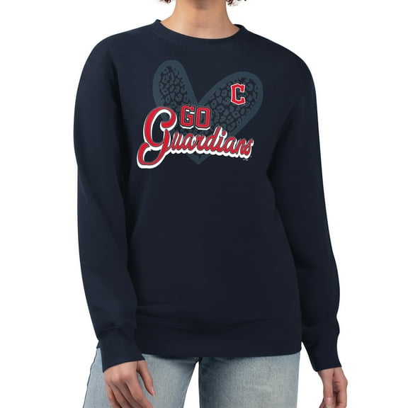 Women's G-III 4Her by Carl Banks Navy Cleveland Guardians Leopard Heart Pullover Sweatshirt