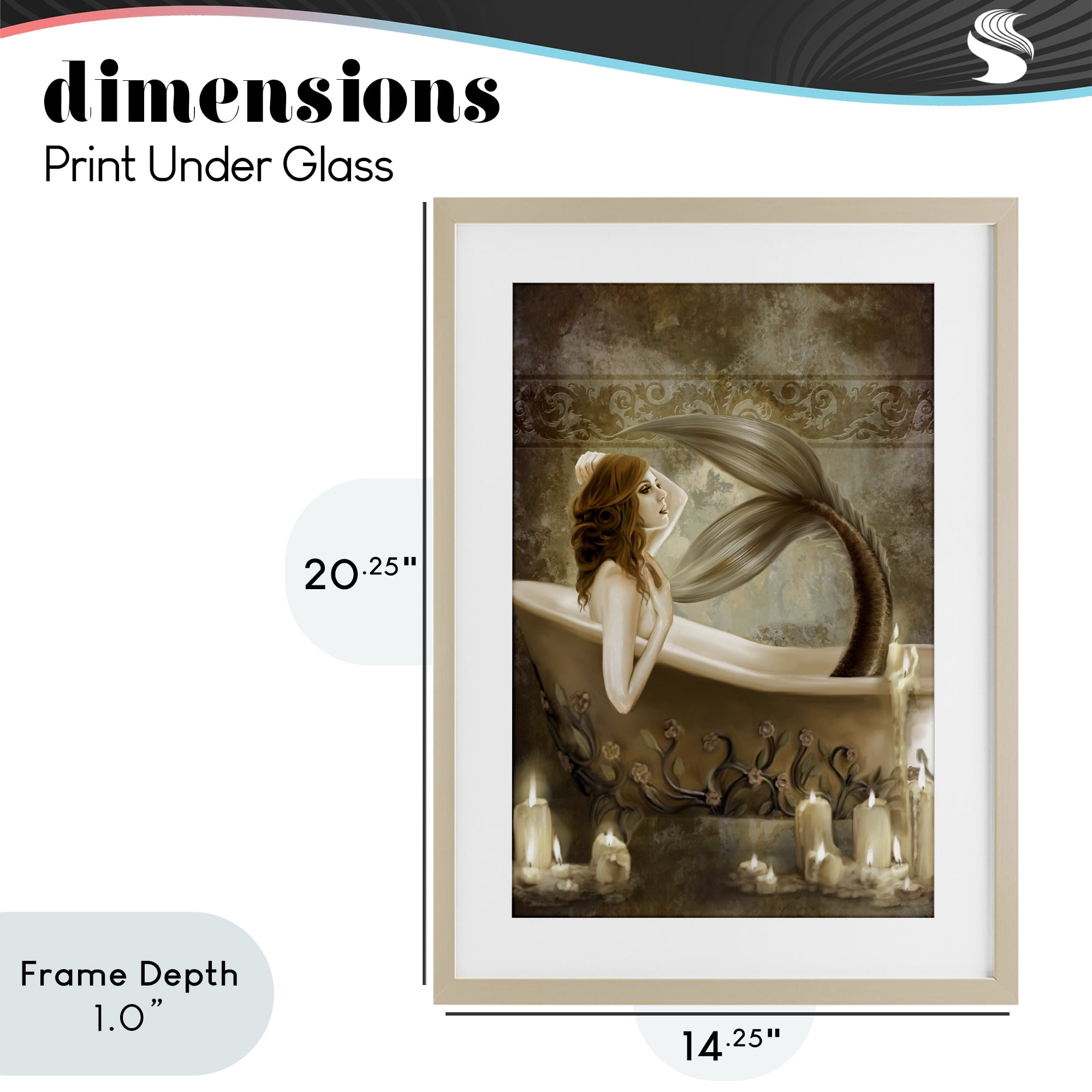 Stupell Industries Sepia Bath Time Mermaid Birch Framed Print Under Glass, design by Selina Fenech
