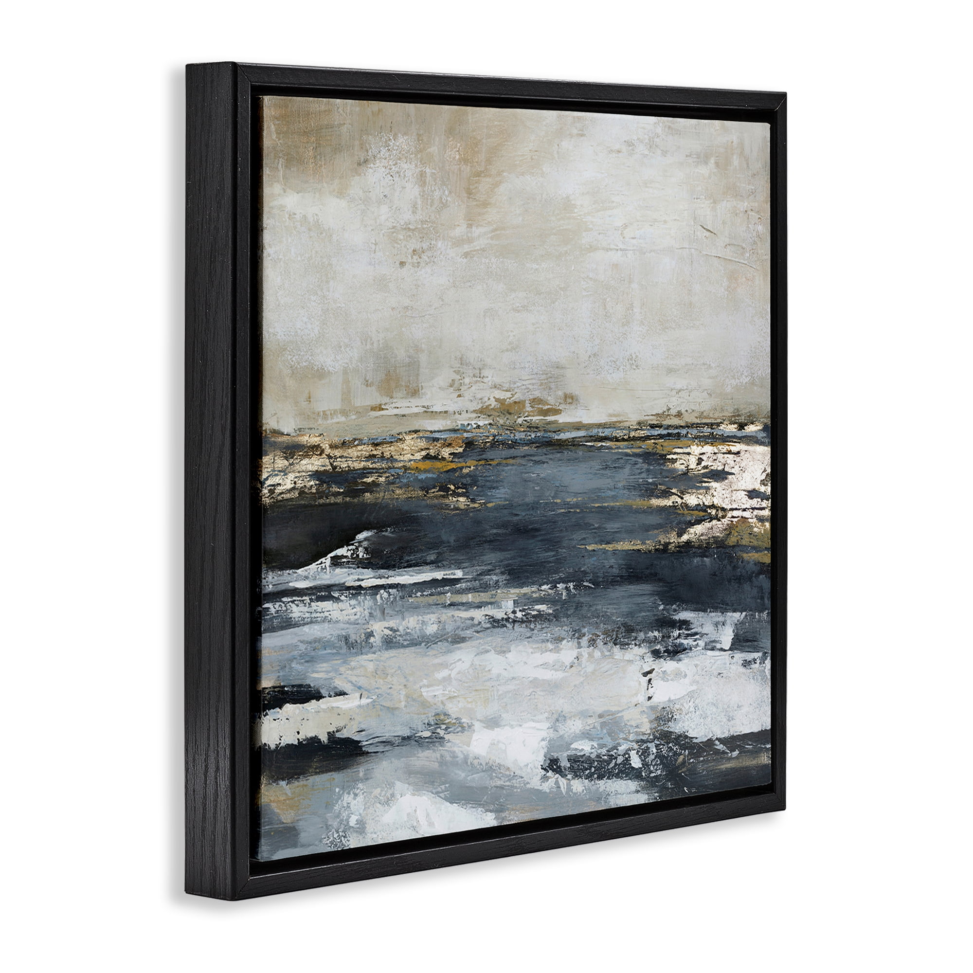 Stupell Industries Rustic Stormy Sea Abstract Painting Black Floater Framed Canvas Art Print Wall Art, 25 x 25