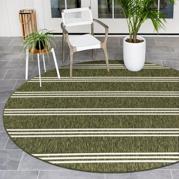 Rugs.com Jill Zarin Outdoor Collection Rug – 10' 8 Round Green Flatweave Rug Perfect For Kitchens, Dining Rooms