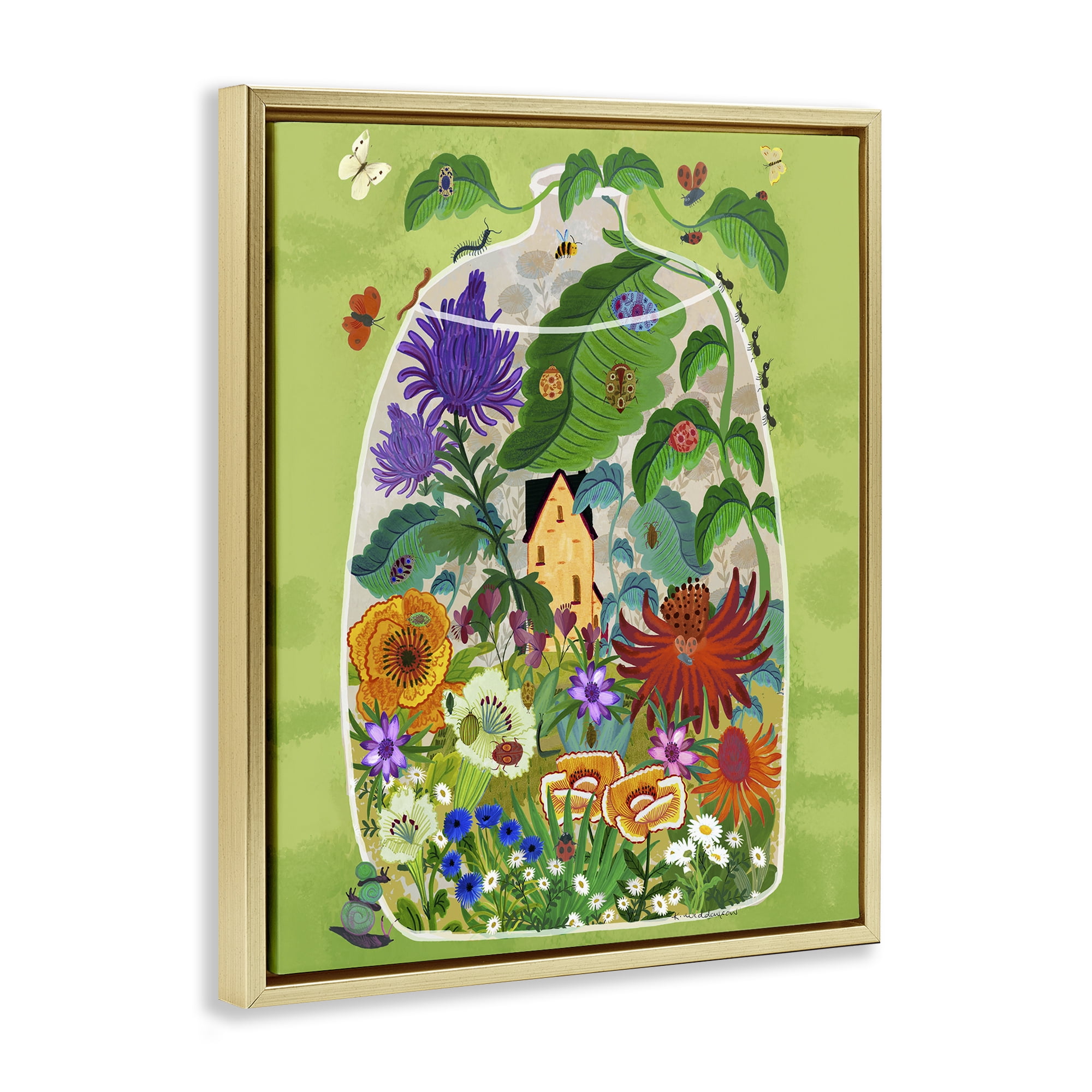 Stupell Industries Terrarium Bug Garden Gold Framed Floater Canvas Wall Art, design by Kay Widdowson