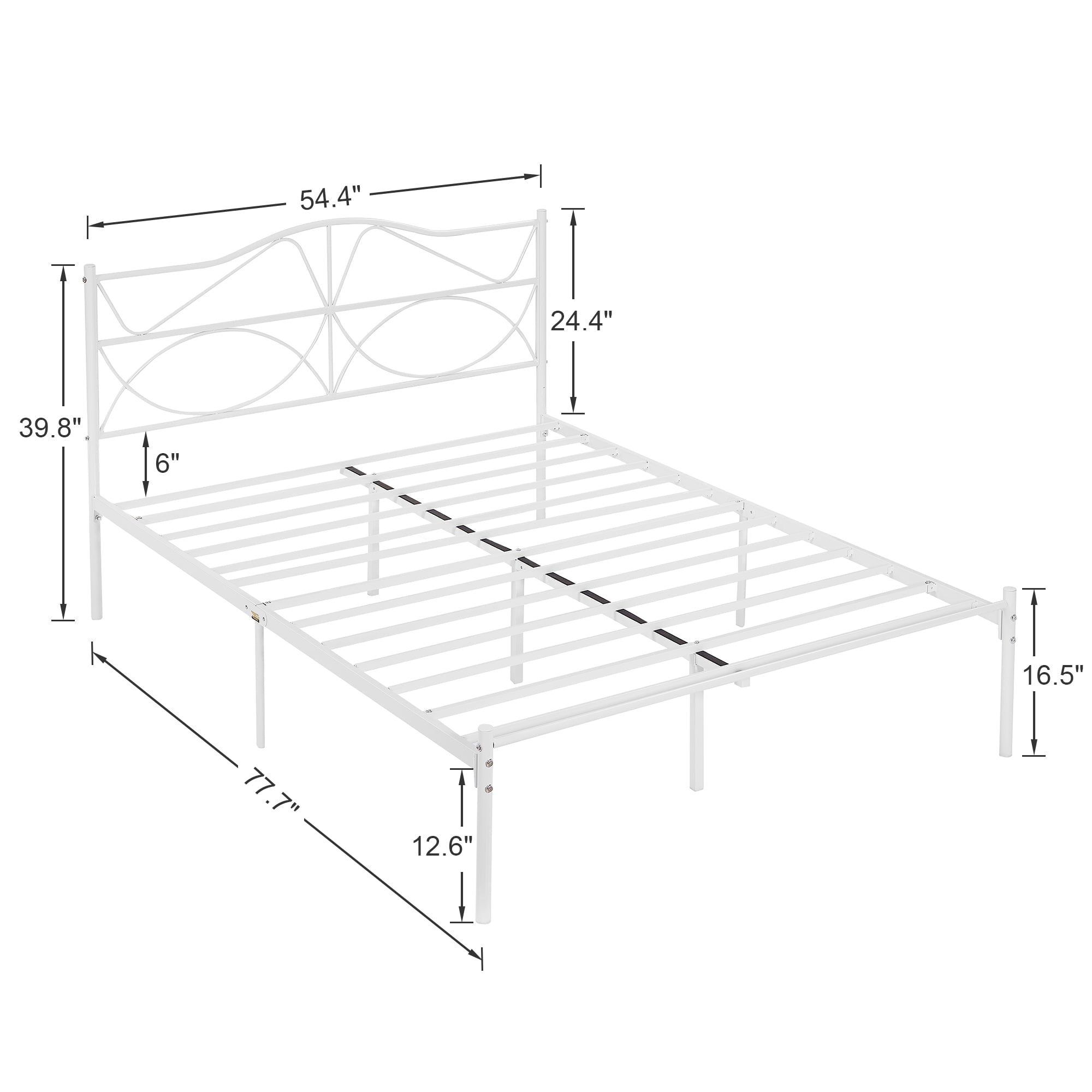 VECELO Full Size Metal Platform Bed Frame with Headboard, Heavy Duty Steel Slats Support/No Box Spring Needed, White