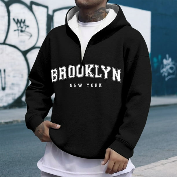 MHFRRA Sudadera con Capucha y Cremallera de Un Cuarto con Estampado de Letras, Cómoda y Casual, con Capucha y Cremallera Completa Interior Suave para Uso Diario y Actividades Al Aire Libre Negro